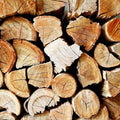 Detailed close-up shot of dry Blue Gum braai and fireplace firewood logs stacked for heating.